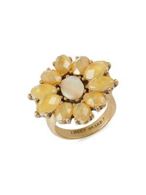 Lucky Brand Goldtone, Mother Of Pearl And Epoxy Stone Flower Ring