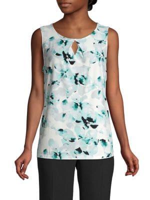 Kasper Floral Diamond-keyhole Top