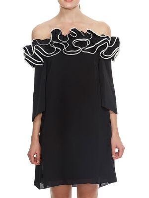 Halston Heritage Off-the-shoulder Ruffle Neck Dress