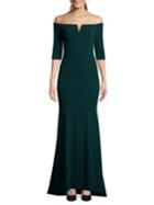 Betsy & Adam Off-the-shoulder Scuba Evening Gown