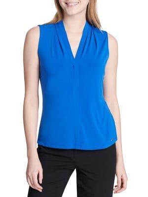 Calvin Klein Petite Ruched Sleeveless Jersey Top