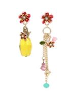 Betsey Johnson Tropical Punch Pineapple And Multi Charm Mismatch Drop Earrings