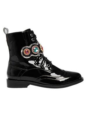 Betsey Johnson Dexter Embellished Patent Combat Boots