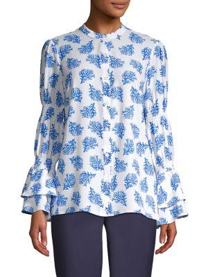 Michael Michael Kors Highneck Smock-sleeve Blouse