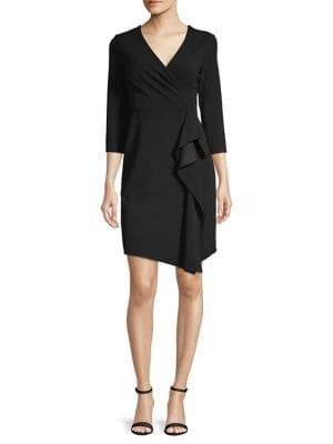 Donna Karan Side Drape Scuba Crepe Wrap Sheath Dress