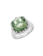 Lord & Taylor Sterling Silver Green Amethyst And Diamond Ring