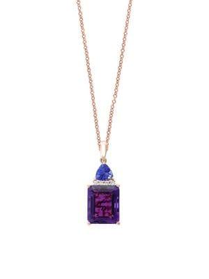 Effy 14k Rose Gold, Amethyst, Tanzanite & 0.06 Tcw Diamond Pendant Necklace