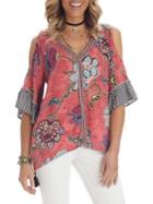 Democracy Embroidered Front Cold-shoulder Top