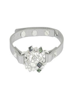 Karl Lagerfeld Pyramid Cluster Swarovski Crystal And Leather Bracelet
