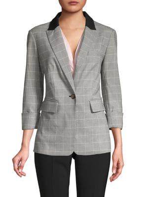 Donna Karan Contrast Peak Plaid Blazer