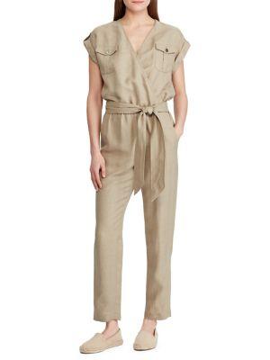 Lauren Ralph Lauren Belted Linen Blend Jumpsuit