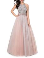 Glamour By Terani Couture Embellished Tulle Evening Gown
