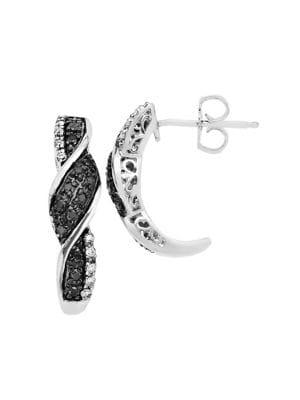 Lord & Taylor Sterling Silver, White & Black Diamond Earrings