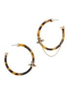 Betsey Johnson Tortifly Goldtone, Faux Tortoiseshell & Crystal Mismatched C-hoop Earrings