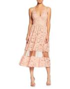 Dress The Population Fit-&-flare Mesh-inset Lace Dress