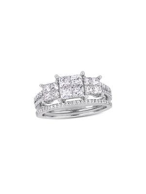Sonatina Diamond Bridal 14k White Gold Diamond Quad Three-stone Bridal Ring Set