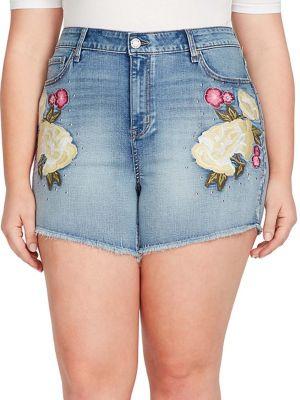 William Rast Plus Embroidered High-rise Denim Shorts