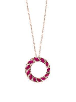 Effy Amore 14k Rose Gold, Diamond And Natural Ruby Pendant Necklace
