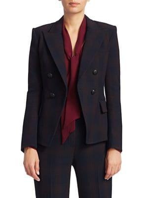 Elie Tahari Jezebel Shadow Plaid Double Breasted Suiting Jacket