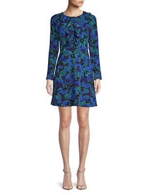 Imnyc Isaac Mizrahi Ruffle-neck Floral Fit-&-flare Dress
