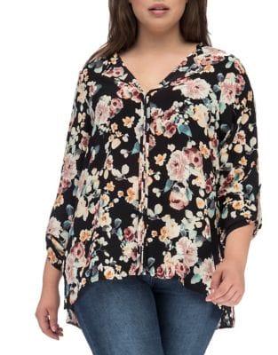Bobeau Plus Plus Floral-print Blouse