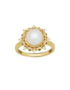 Lord & Taylor 8mm Freshwater Pearl, Diamond And 14k Yellow Gold Ring