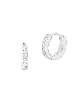 Lord & Taylor Sterling Silver & Crystal Huggie Hoop Earrings