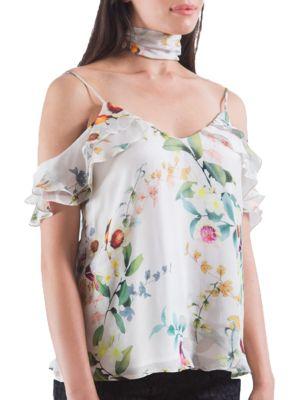 The Vanity Room Floral Ruffled Silk Camisole