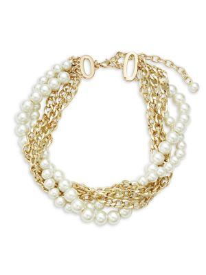 Design Lab Twisted Goldtone Chain And Bead Strand Necklace