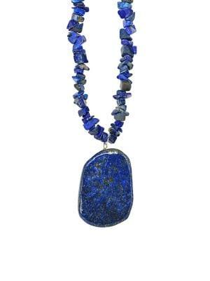 Lord & Taylor Sterling Silver And Lapis Pendant Chip Necklace