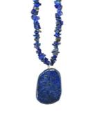Lord & Taylor Sterling Silver And Lapis Pendant Chip Necklace