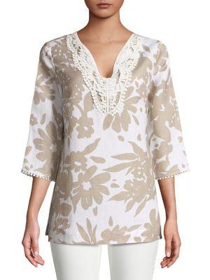 Context V-neck Crochet-trim Floral Silhouette Top