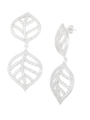 Lord & Taylor Sterling Silver Open Leaf Pave Earrings