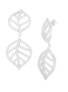 Lord & Taylor Sterling Silver Open Leaf Pave Earrings