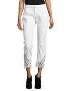 Ivanka Trump Lace-trimmed Cropped Jeans - White