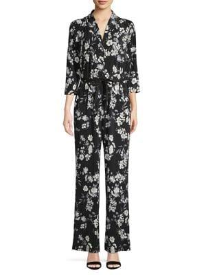 Calvin Klein Three-quarter Floral Tie Waist Jumpsuit