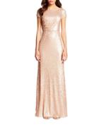 Adrianna Papell Short Sleeve Sequin Embellished Gown
