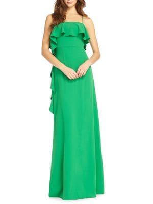 Ml Monique Lhuillier Asymmetrical Ruffle Gown