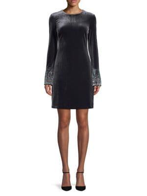 Calvin Klein Long-sleeve Embellished Velvet Dress