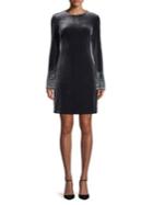 Calvin Klein Long-sleeve Embellished Velvet Dress