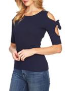 Cece Ribbed Cold Shoulder Cotton Sweater