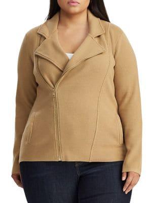 Lauren Ralph Lauren Plus Sweater-knit Cotton Blend Moto Jacket