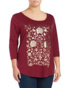 Lucky Brand Plus Floral Three-quarter Top