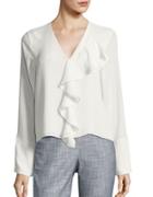 H Halston Solid Ruffled-front Blouse