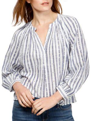 Lucky Brand Stripe Eyelet Cotton Button-down Shirt
