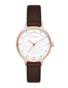 Skagen Polished Stainless Steel Leather-strap Watch