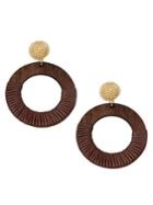 Design Lab Goldtone & Wooden Hoop Drop Earrings