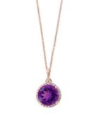 Effy Viola 14k Rose Gold, Amethyst & Diamond Pendant Necklace