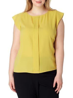 Tahari Arthur S. Levine Plus Pleat-front Flutter-sleeve Blouse