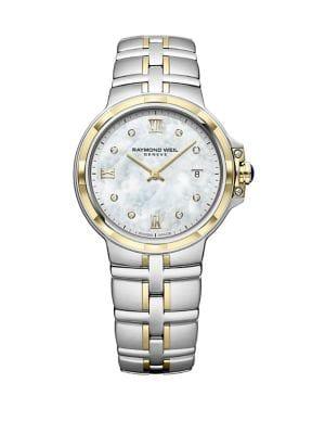 Raymond Weil Parsifal Two-tone Stainless Steel, Mother-of-pearl And Diamond Bracelet Watch